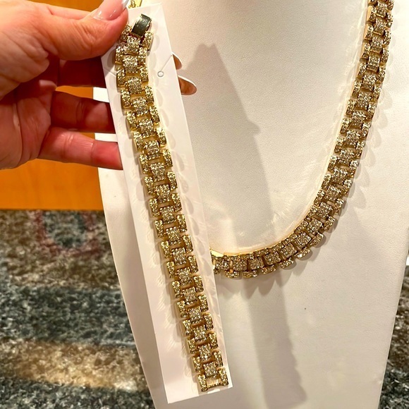2pc Set Gold Plated 12mm Cz Rolex Design 26 Chain And 825 Inches Bracelet